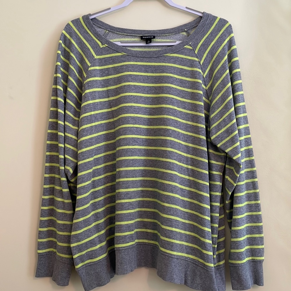 COPY - torrid neon green and gray striped sweatshirt